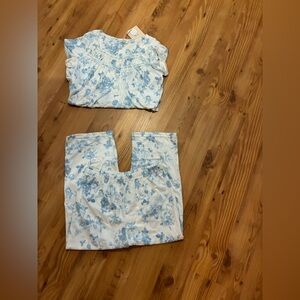 Body touch pj set super soft Floral Blue and White Pajama Set Capri